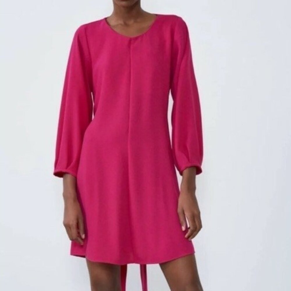 NWT ZARA Fuchsia Pink Long Sleeve Mini Dress- Size S Women's